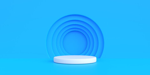 Podium on a blue background. Abstract geometric minimalism. 3d render illustration