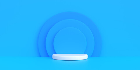 Podium on a blue background. Abstract geometric minimalism. 3d render illustration