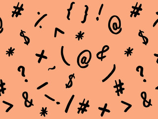 pattern with the image of keyboard symbols. Punctuation marks. Template for applying to the surface. pastel red orang background