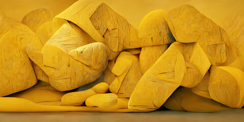 Abstract 3D-illustration illusion of natural stone, plaster. Art wall gallery.  Background of yellow tones