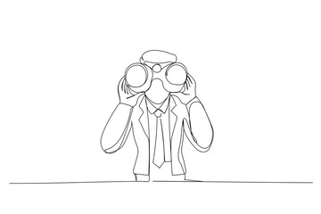 Fototapeta premium Drawing of young man using binoculars. Single line art style