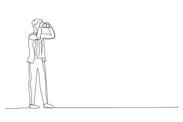 Cartoon of businessman Looking Through Binocular. Career direction or work achievement concept. Continuous line art