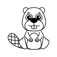 Obraz premium Forest animal for children coloring book. Funny beaver in a cartoon style
