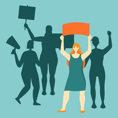 Fototapeta premium Women protest with banners vector flat illustration
