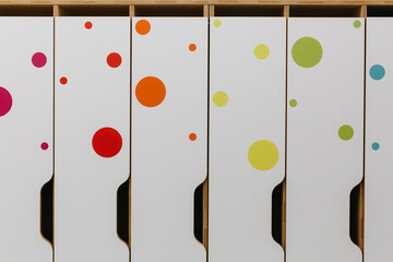Children's colorful lockers in the kindergarten elementary school locker room