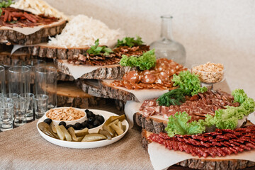 sandwiches with salami and vegetables