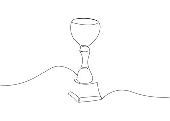 Goblet one line art. Continuous line drawing of sport, award, distinction, victory, trophy, first, chalice, winner, championship, tournament, triumph, competition.