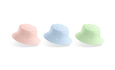 Blank colored bucket hat mockup, no gravity