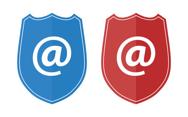 email security - blue and red colored shield icons on white background	
