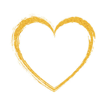 gold colored vector heart shape brush painted ink stamp banner frame	