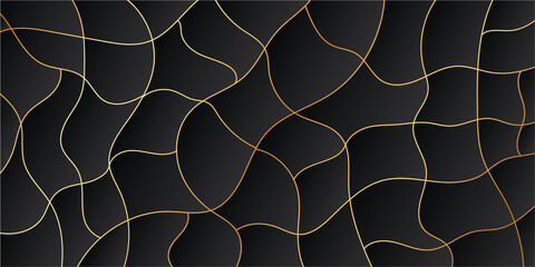 illustration of abstract vector background with gold lines and black geometric shapes	