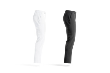 Blank black and white man pants mockup, profile view