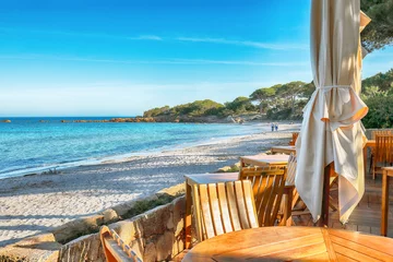 Deurstickers Palombaggia strand, Corsica Fantastisch uitzicht op de stranden van Palombaggia en Tamaricciu vanaf bar