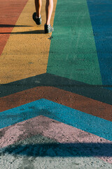 Colourful bricks footpath, Multicolor painted on outdoor path, Rainbow coloured on street, Symbol...