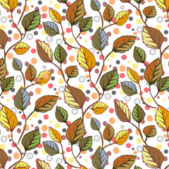 Fototapeta na wymiar Leaves with decor in a pattern.Seamless vector pattern with leaves and decor on a transparent background.