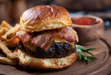 Bacon cheeseburger on toasted bun