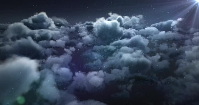Animation of clouds and dots moving over dark sky