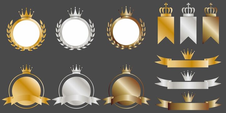 Set of Crown and Gold frames. Gold, Silver and Bronze Wreath collection. decorative frame icons for Award, best seller design. Vector illustration.