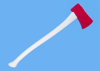 Red and white axe on blue