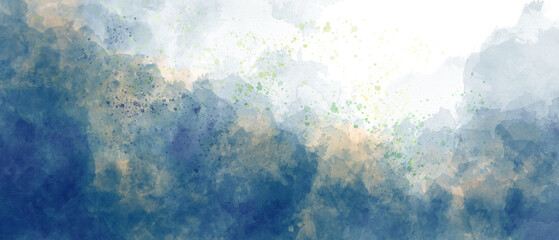 light sea green blue sky gradient watercolor background with clouds texture	
