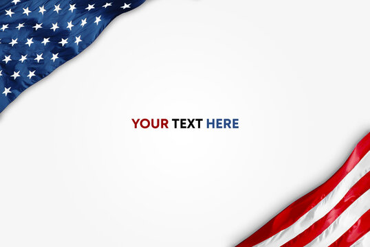 American Flag lying on an empty background. Template with text.