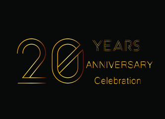 20 Years anniversary celebration. Design golden color isolated on black background for celebration event.