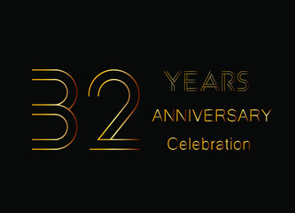 32 Years anniversary celebration. Design golden color isolated on black background for celebration event.
