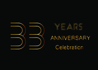 33 Years anniversary celebration. Design golden color isolated on black background for celebration event.