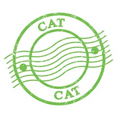 CAT, text written on green  postal stamp.