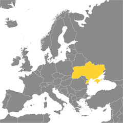 Naklejka premium ヨーロッパ全体の地図と国境、ウクライナ