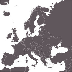 ヨーロッパ全体の地図と国境、ロシア、トルコ、地中海沿岸