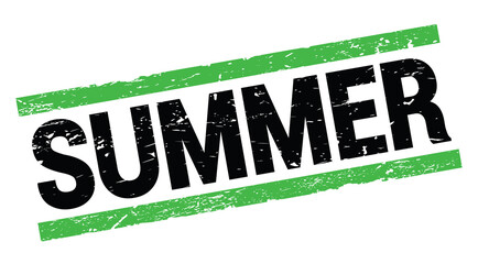SUMMER text on green rectangle stamp sign.