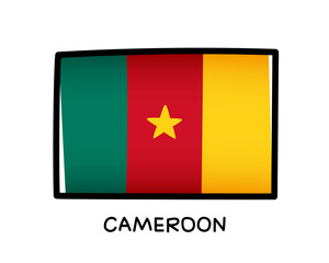 Flag of Cameroon. Colorful Cameroonian flag logo. Green, red and yellow hand-drawn brush strokes. Black outline. Vector illustration