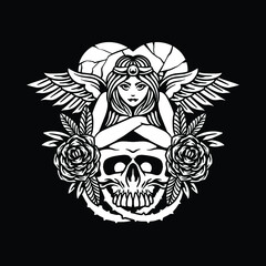 skull angel tattoo vector design