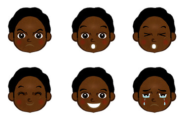 Illustrations of various facial expressions of cute boys 02