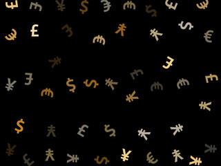 Euro dollar pound yen metallic symbols flying money vector illustration. Deposit concept. Currency