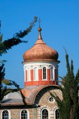 Fototapeta na wymiar Church in Aghios Andreas monastery on Mount Athos