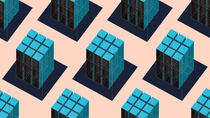 abstract 3d buildings map seamless pattern tile ivory blue