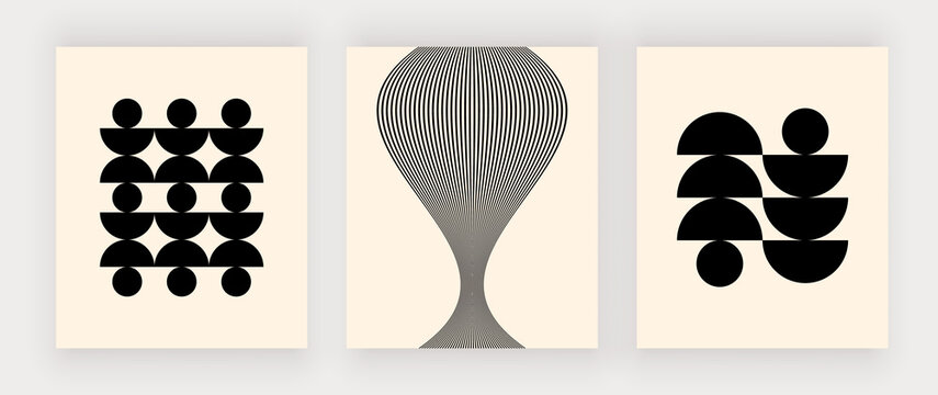 Black boho retro wall art prints with geomtric shapes
