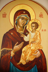 Icon in Mary Magdalene Russian orthodox church on Mount of olives : Virgin and child