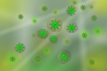 illustration depicting viruses contained in micro droplets of liquid in the atmosphere