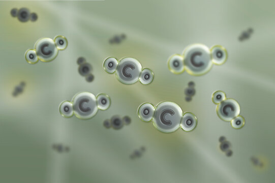 illustration of a gas molecule (C2O) in the form of transparent balls.