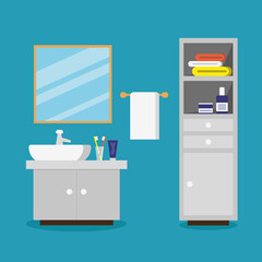 Bathroom with furniture. Bathroom interior. Vector illustration.