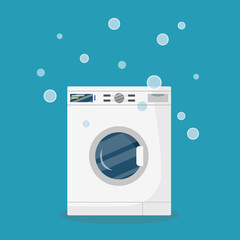 Washing machine with bubbles in flat style. - 516337625