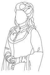 line cartoon sketch young woman medieval dress