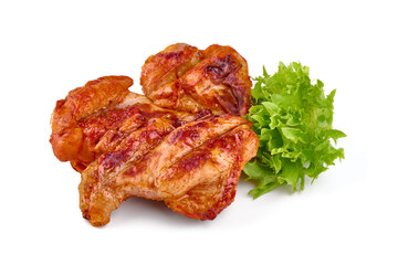 Roasted Buffalo chicken legs, barbecue dishes, isolated on white background.