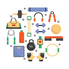 Set of sport equipment, fitness accessories. Sport icons.