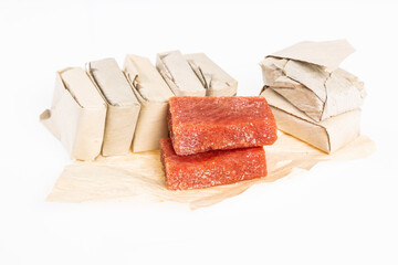 Guava Paste Wrapped in Bijao Leaf; Photo On White Background
