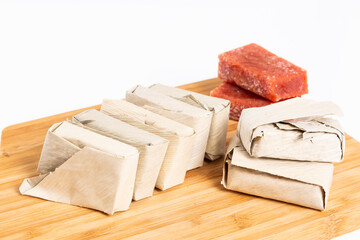 Guava Paste Wrapped in Bijao Leaf; Photo On White Background