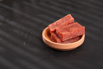 Sweet Soft Pasty Guava; Photo On Black Background